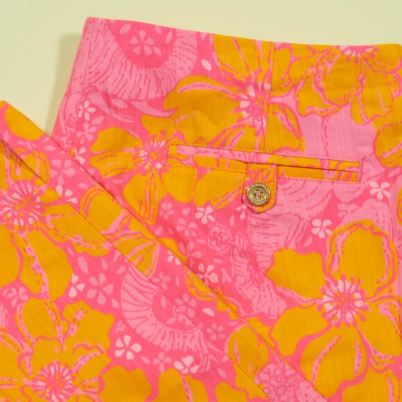 Lilly Pulitzer Resort Fit Capri Pants Womens 12 Pink Orange Floral Elephant New - Picture 1 of 8